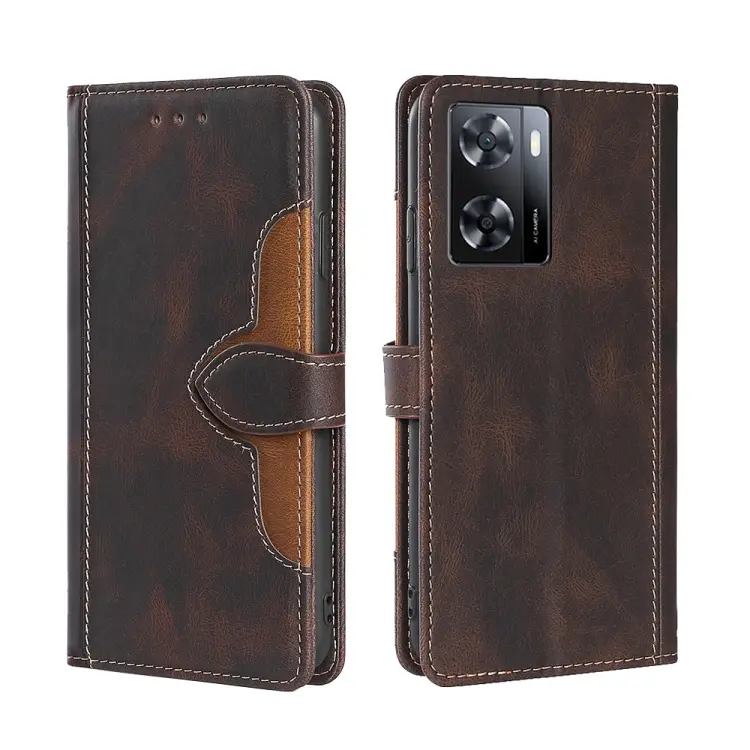 For OPPO A57s 4G / A57e 4G Skin Feel Magnetic Buckle Leather Phone Case(Brown)