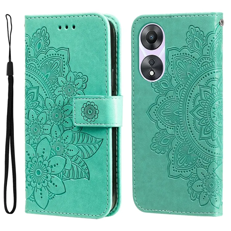For OPPO A58 5G 7-petal Flowers Embossing Leather Phone Case(Green)