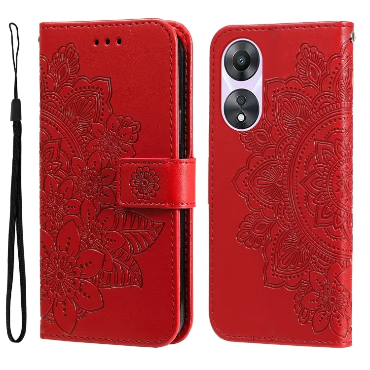 For OPPO A58 5G 7-petal Flowers Embossing Leather Phone Case(Red)