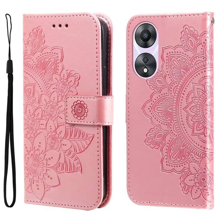 For OPPO A58 5G 7-petal Flowers Embossing Leather Phone Case(Rose Gold)