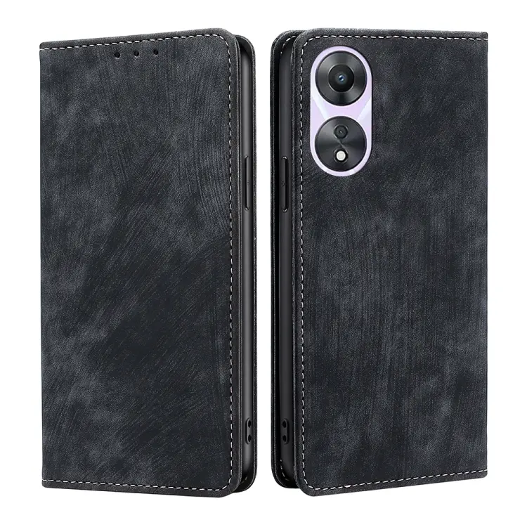 For OPPO A58 5G RFID Anti-theft Brush Magnetic Leather Phone Case(Black)