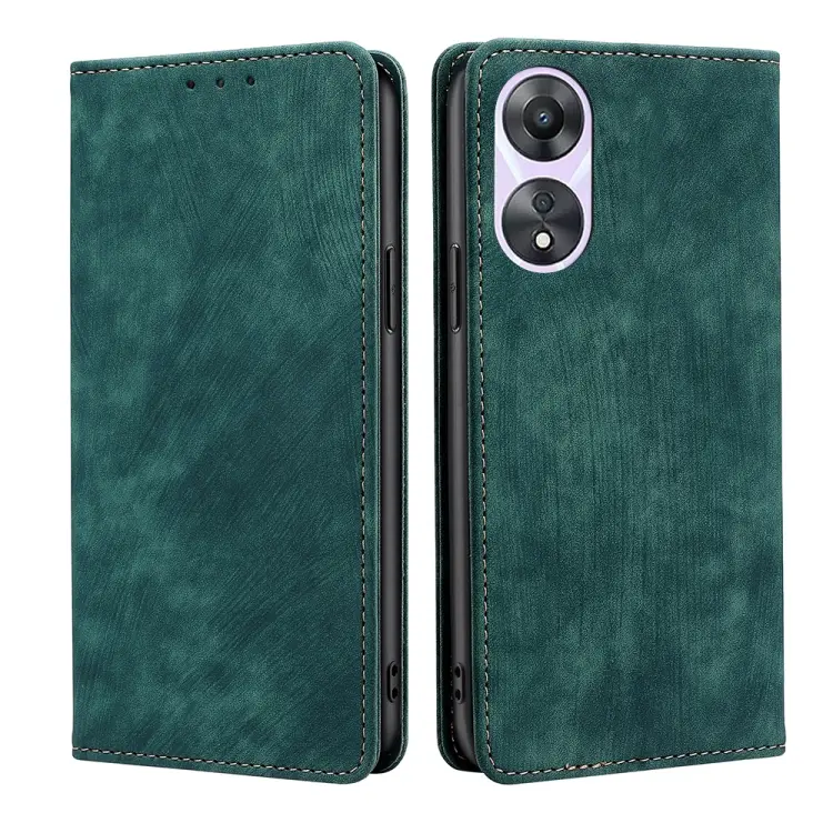 For OPPO A58 5G RFID Anti-theft Brush Magnetic Leather Phone Case(Green)