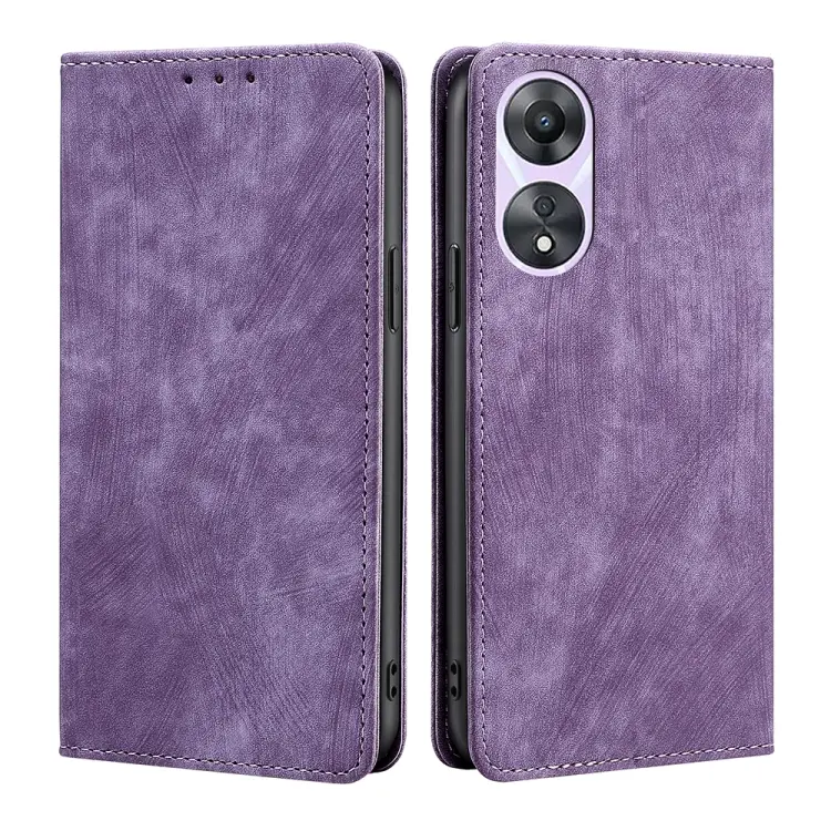 For OPPO A58 5G RFID Anti-theft Brush Magnetic Leather Phone Case(Purple)
