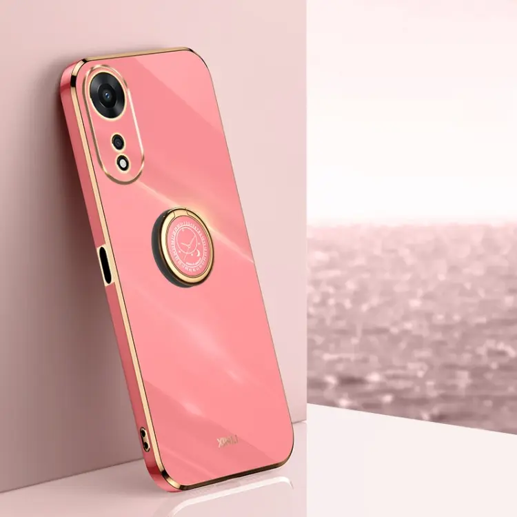 For OPPO A58 5G XINLI Straight Edge 6D Electroplate TPU Phone Case with Ring Holder(Hawthorn Red)