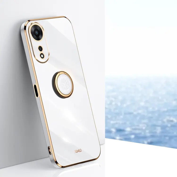 For OPPO A58 5G XINLI Straight Edge 6D Electroplate TPU Phone Case with Ring Holder(White)