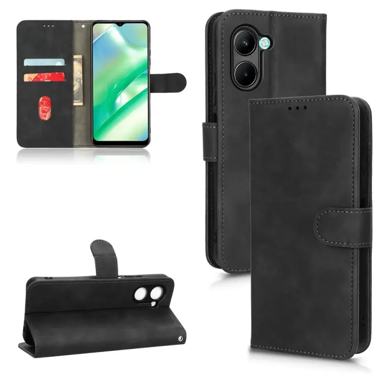 For Realme C33 Skin Feel Magnetic Flip Leather Phone Case(Black)