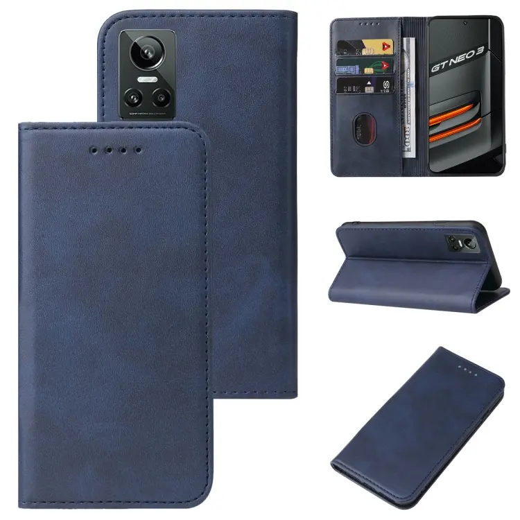 For Realme GT Neo3 Magnetic Closure Leather Phone Case(Blue)