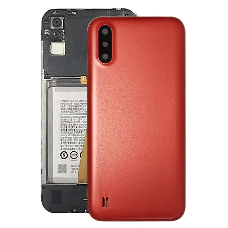 For Samsung Galaxy A01 SM-015F Battery Back Cover with Camera Lens Frame (Red)