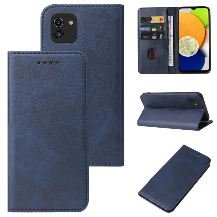 For Samsung Galaxy A03 EU 166.5mm Magnetic Closure Leather Phone Case(Blue)