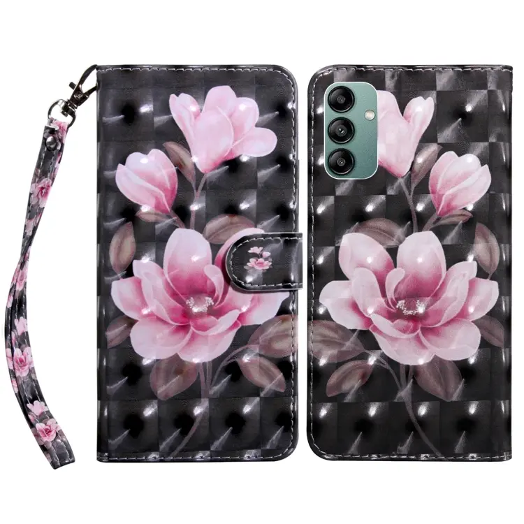 For Samsung Galaxy A04s 3D Painted Leather Phone Case(Pink Flower)