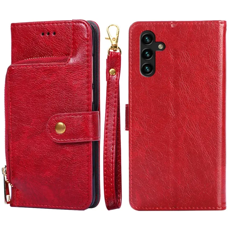 For Samsung Galaxy A04s Zipper Bag Leather Phone Case(Red)