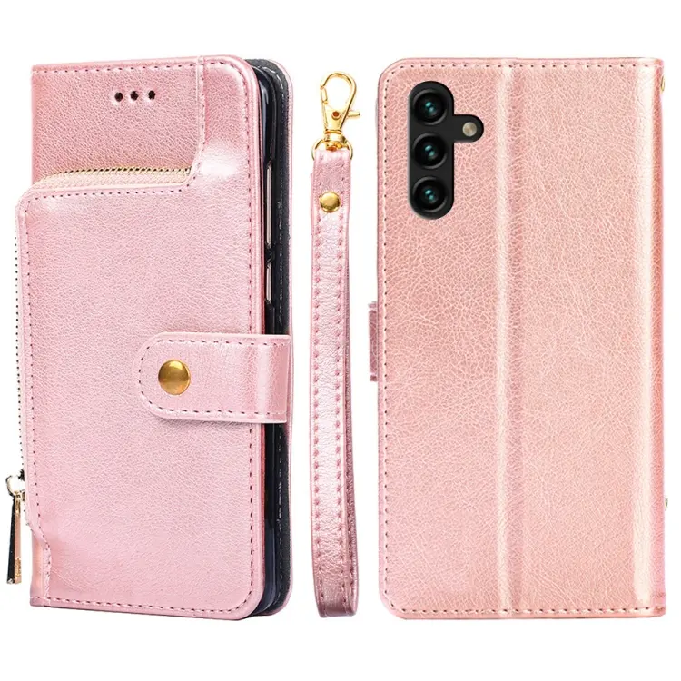 For Samsung Galaxy A04s Zipper Bag Leather Phone Case(Rose Gold)