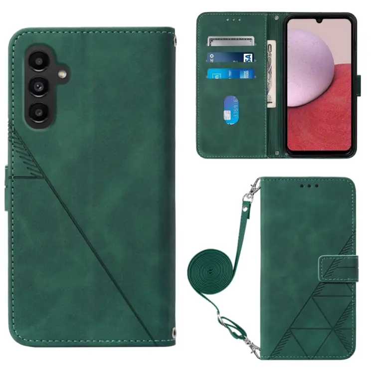 For Samsung Galaxy A05s Crossbody 3D Embossed Flip Leather Phone Case(Dark Green)