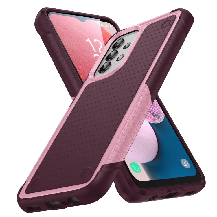 For Samsung Galaxy A13 4G PC + TPU Shockproof Protective Phone Case(Pink+Dark Red)