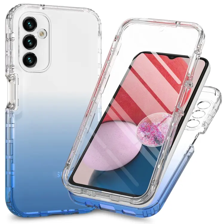 For Samsung Galaxy A14 4G / A14 5G Integrated Transparent Gradient Color TPU + PC + PET Protective Phone Case(Blue)