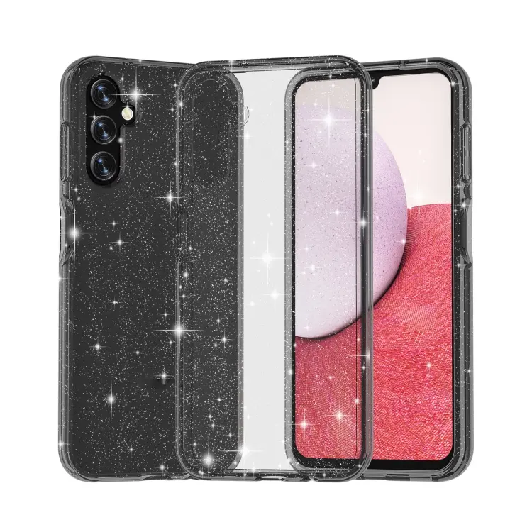For Samsung Galaxy A14 5G / 4G Shockproof Terminator Style Glitter Powder Phone Case(Shiny Black)