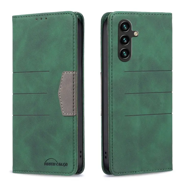 For Samsung Galaxy A14 5G BF10 Color Block Magnetic Flip Leather Phone Case(Green)