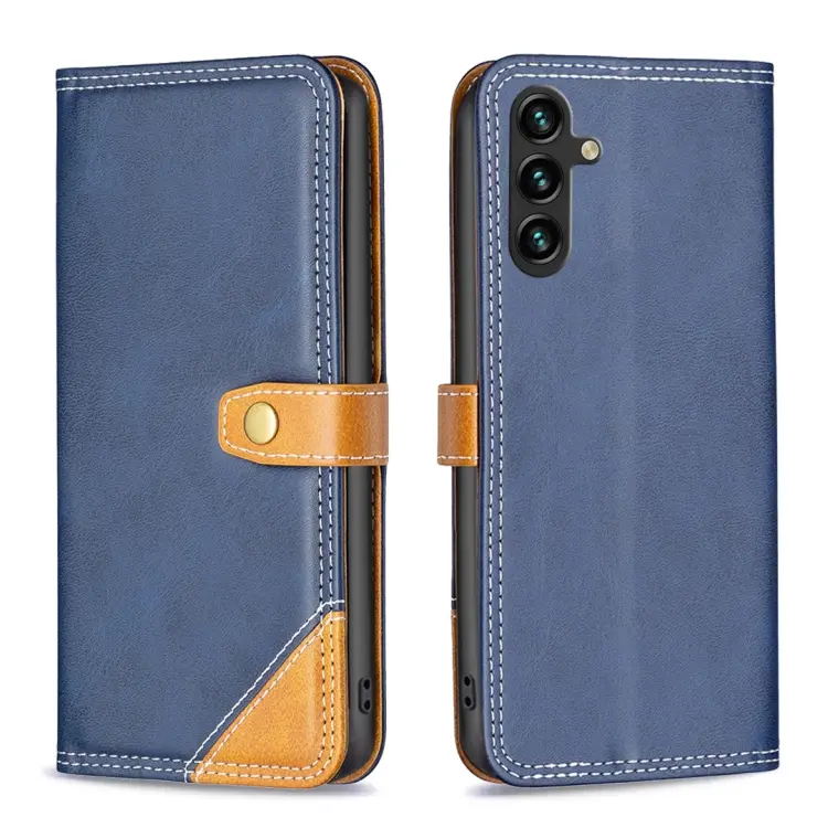 For Samsung Galaxy A14 5G Color Matching Double Sewing Thread Leather Phone Case(Blue)