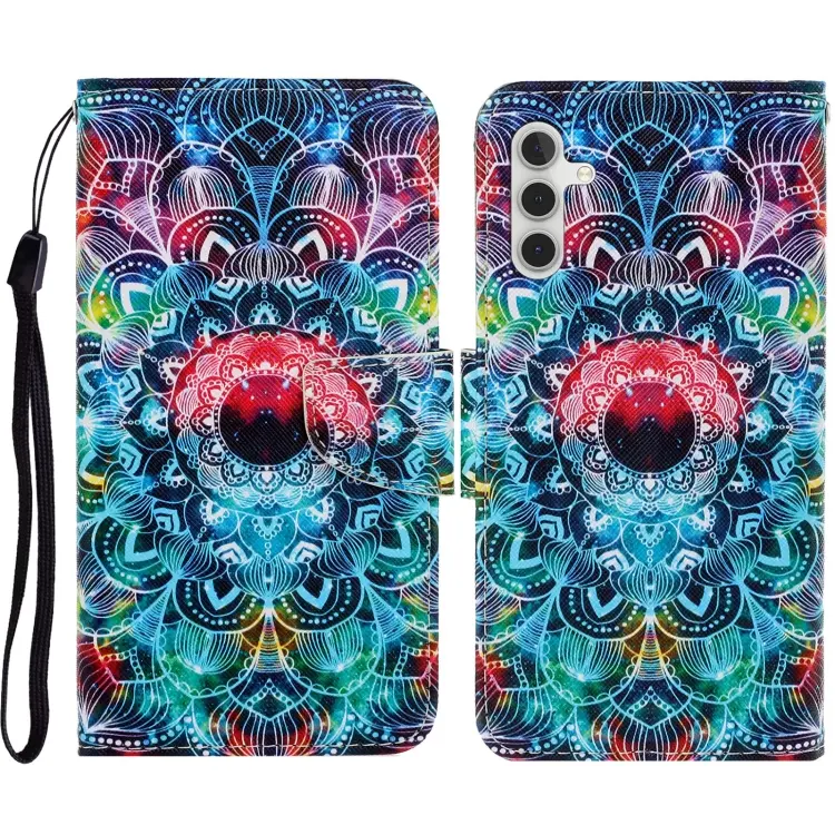 For Samsung Galaxy A14 5G Colored Drawing Pattern Leather Phone Case(Mandala)