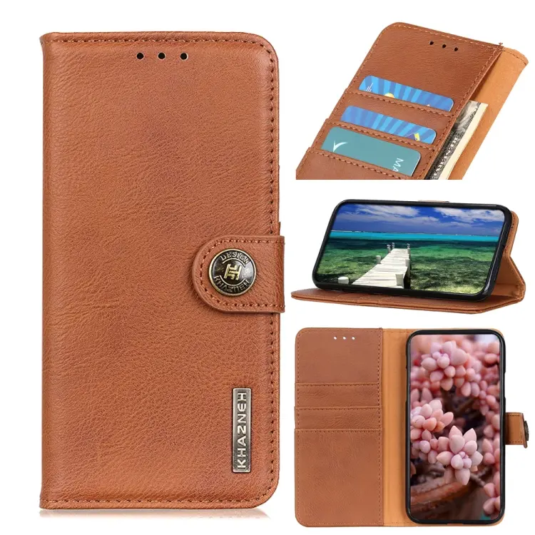 For Samsung Galaxy A14 5G KHAZNEH Cowhide Texture Horizontal Flip Leather Phone Case(Brown)