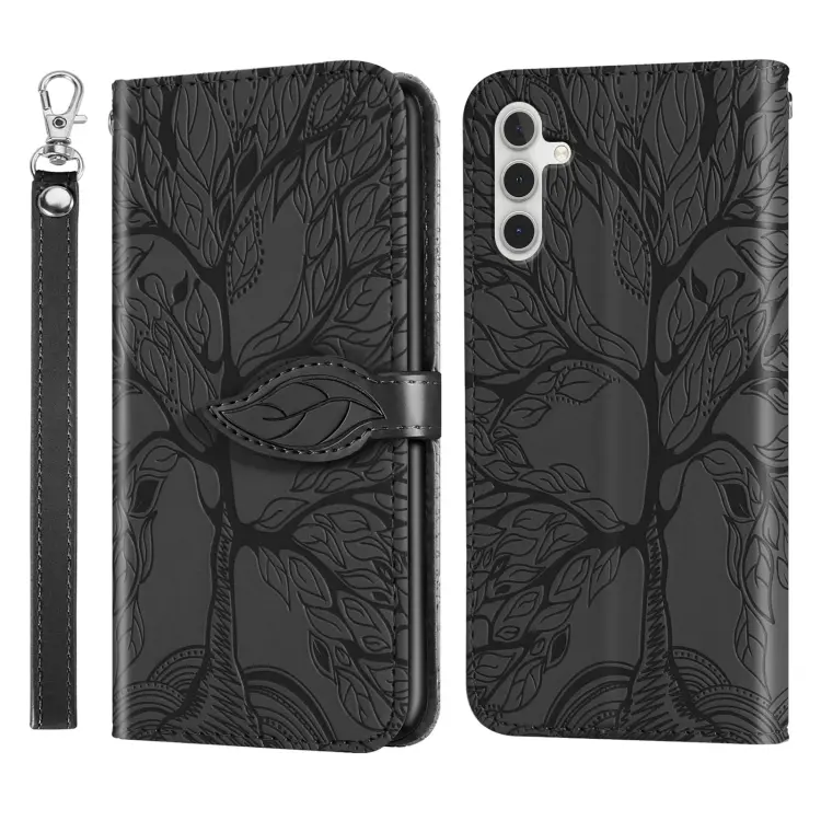 For Samsung Galaxy A14 5G Life Tree Embossing Pattern Leather Phone Case(Black)