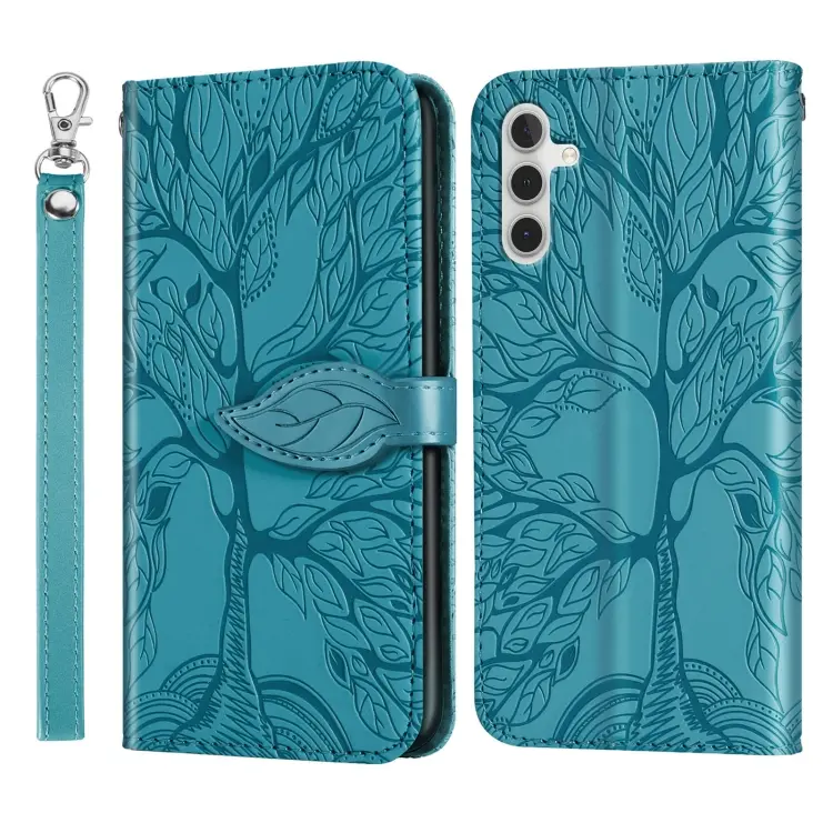 For Samsung Galaxy A14 5G Life Tree Embossing Pattern Leather Phone Case(Blue)
