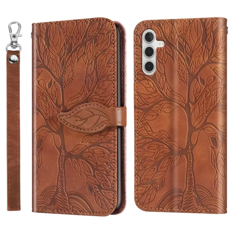 For Samsung Galaxy A14 5G Life Tree Embossing Pattern Leather Phone Case(Brown)