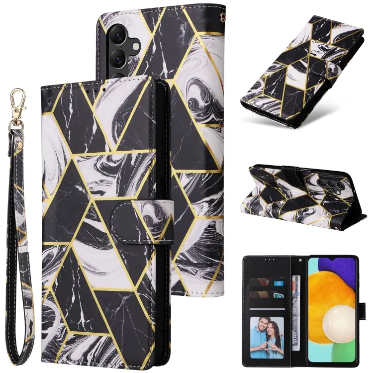 For Samsung Galaxy A14 5G Marble Bronzing Stitching Leather Phone Case(Black)