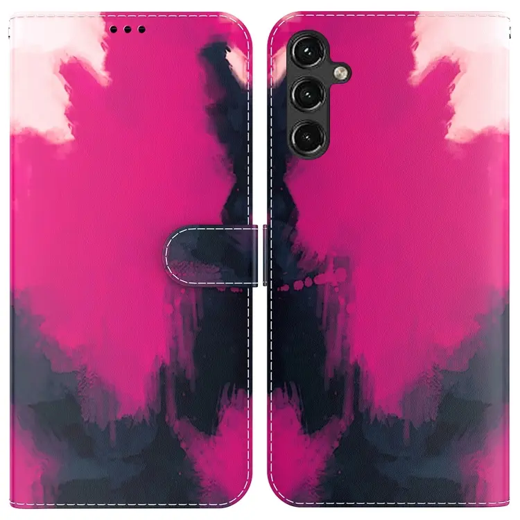 For Samsung Galaxy A14 5G Watercolor Pattern Flip Leather Phone Case(Berry Color)