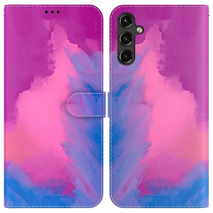 For Samsung Galaxy A14 5G Watercolor Pattern Flip Leather Phone Case(Purple Red)
