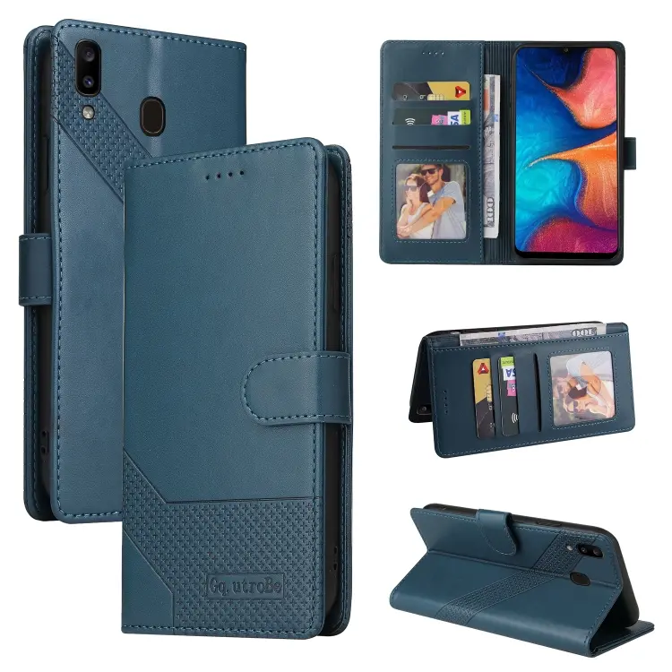 For Samsung Galaxy A20e GQUTROBE Skin Feel Magnetic Leather Phone Case(Blue)