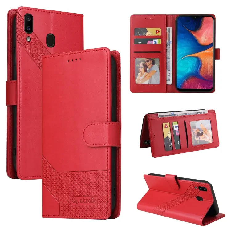 For Samsung Galaxy A20e GQUTROBE Skin Feel Magnetic Leather Phone Case(Red)