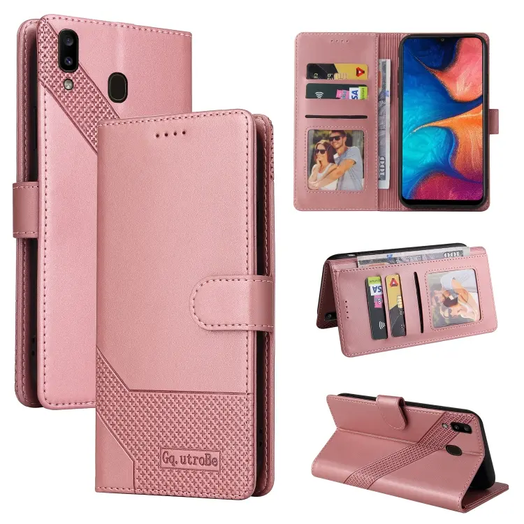 For Samsung Galaxy A20e GQUTROBE Skin Feel Magnetic Leather Phone Case(Rose Gold)