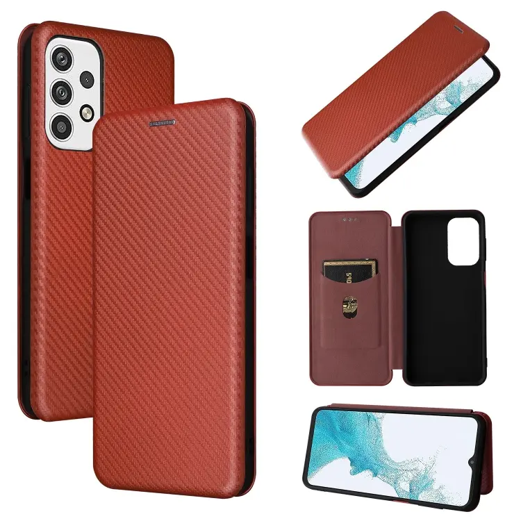 For Samsung Galaxy A23 4G Global Carbon Fiber Texture Leather Phone Case(Brown)