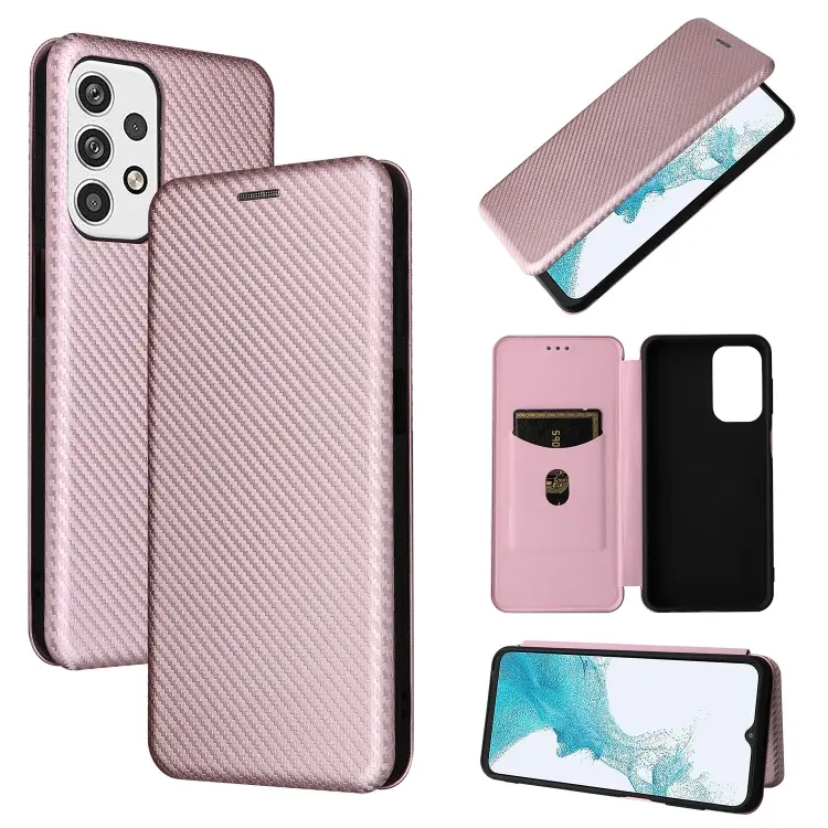 For Samsung Galaxy A23 4G Global Carbon Fiber Texture Leather Phone Case(Pink)