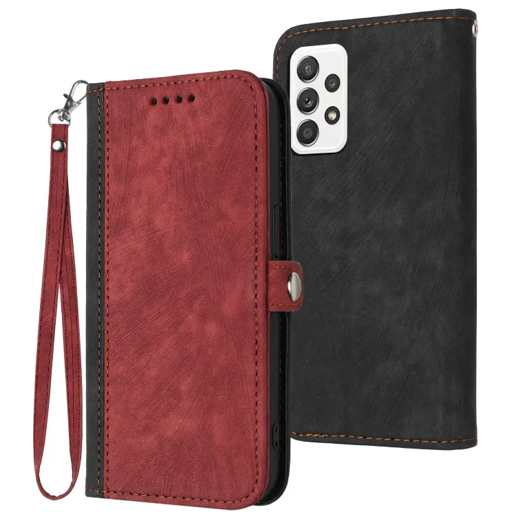 For Samsung Galaxy A23 4G Side Buckle Double Fold Hand Strap Leather Phone Case(Red)