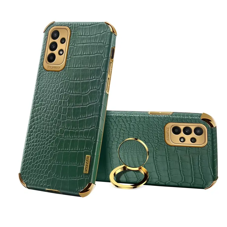 For Samsung Galaxy A23 5G 6D Electroplating Crocodile Texture Phone Case With Holder(Green)