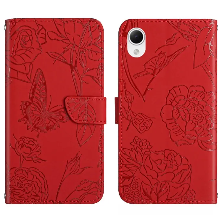 For Samsung Galaxy A23 5G JP Version HT03 Skin Feel Butterfly Embossed Flip Leather Phone Case(Red)
