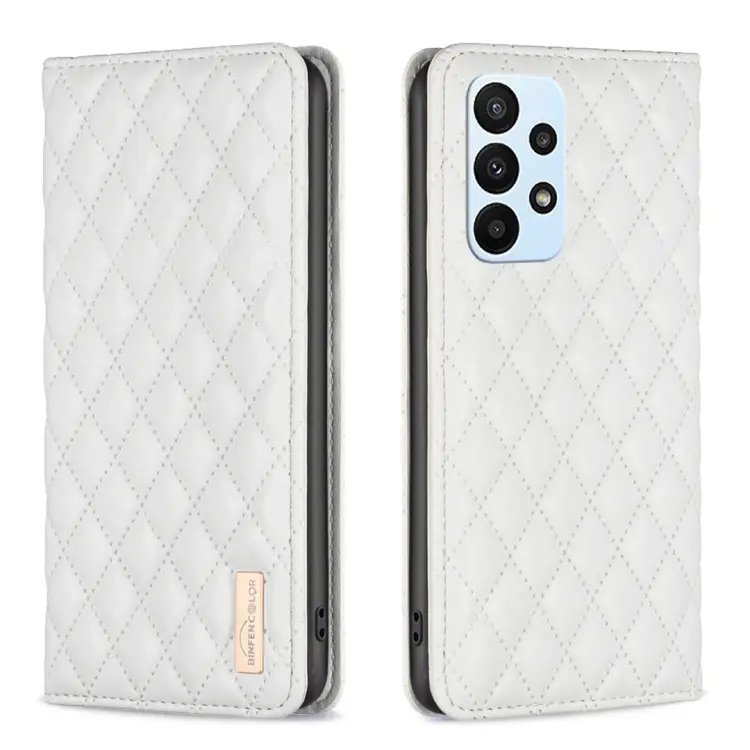 For Samsung Galaxy A23 / M23 / M13 4G Diamond Lattice Magnetic Leather Flip Phone Case(White)