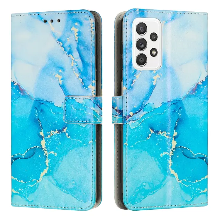 For Samsung Galaxy A23 Painted Marble Pattern Leather Phone Case(Blue Green)