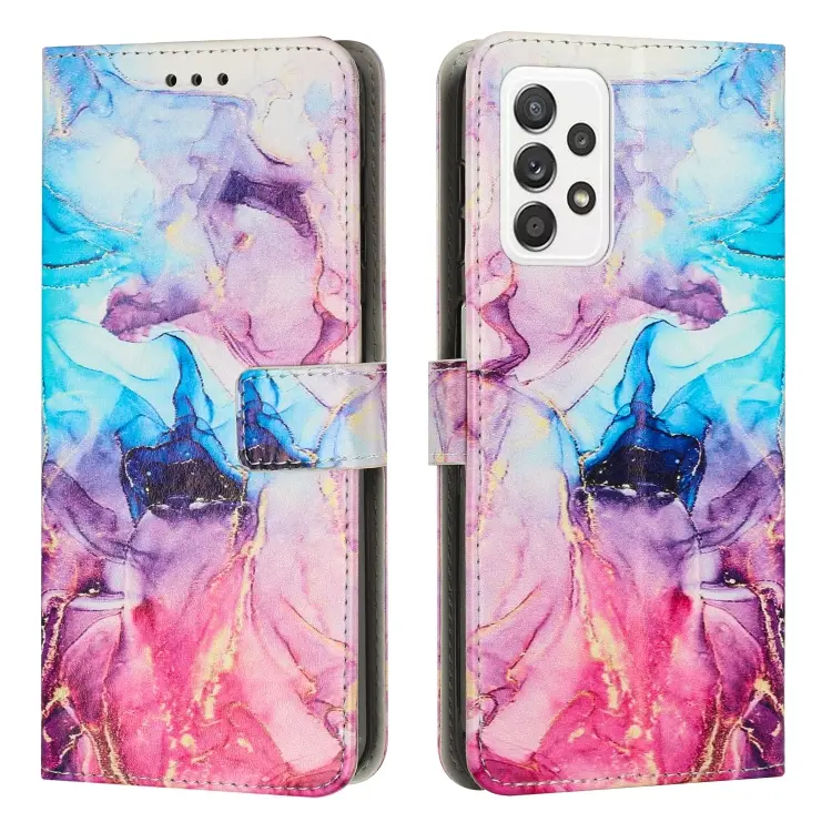 For Samsung Galaxy A23 Painted Marble Pattern Leather Phone Case(Pink Purple)