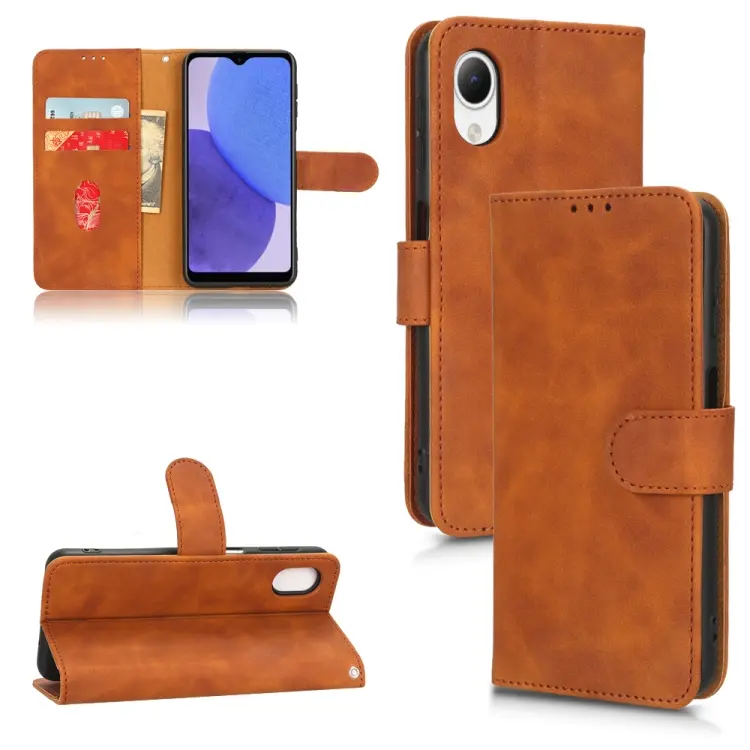 For Samsung Galaxy A23e 5G / A23 5G / A23s JP Version Skin Feel Magnetic Flip Leather Phone Case(Brown)
