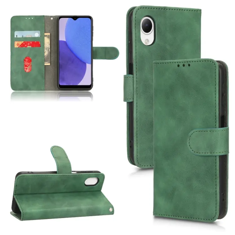 For Samsung Galaxy A23e 5G / A23 5G / A23s JP Version Skin Feel Magnetic Flip Leather Phone Case(Green)