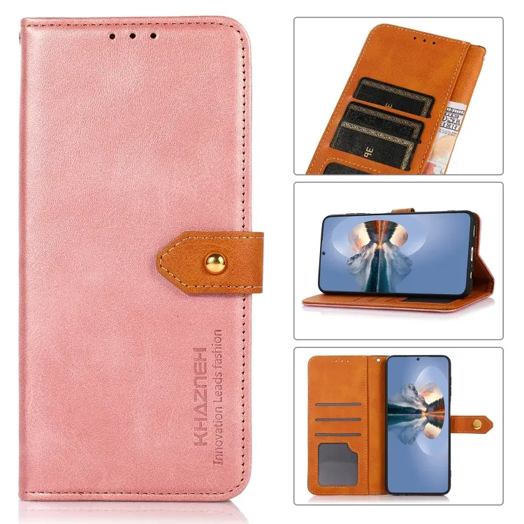 For Samsung Galaxy A23e/A23 JP Version KHAZNEH Dual-color Cowhide Texture Leather Phone Case(Rose Gold)