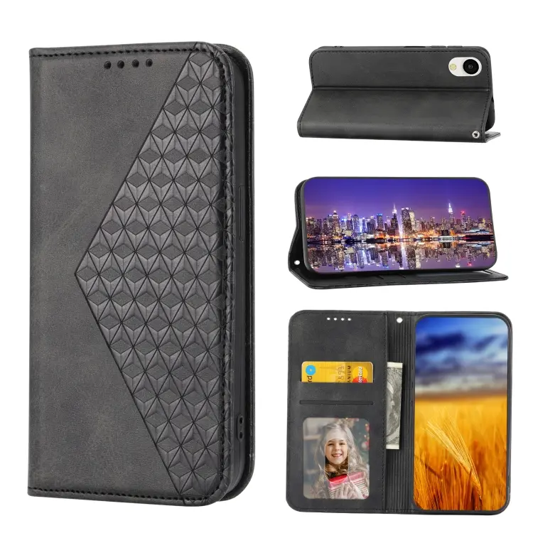 For Samsung Galaxy A23e/A23S/A23 5G/A22e Cubic Grid Calf Texture Magnetic Closure Leather Phone Case(Black)