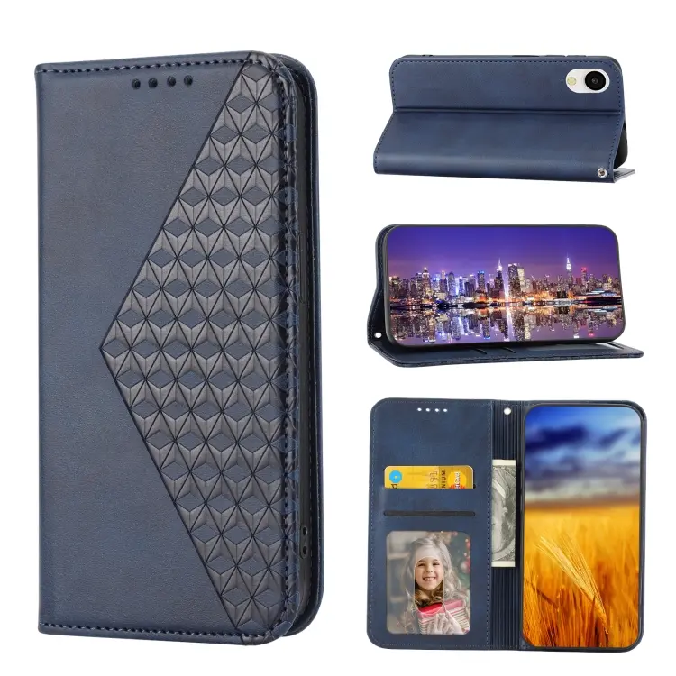 For Samsung Galaxy A23e/A23S/A23 5G/A22e Cubic Grid Calf Texture Magnetic Closure Leather Phone Case(Blue)
