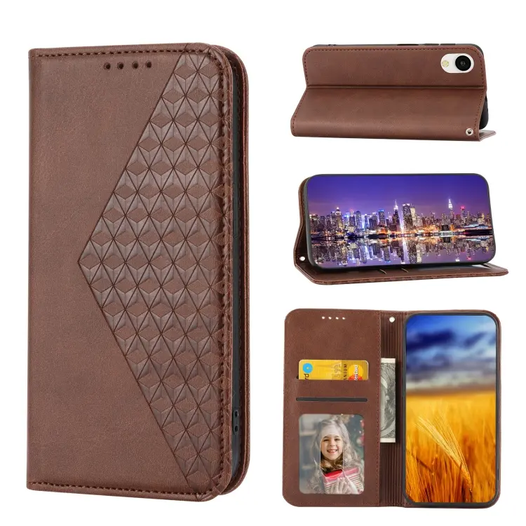 For Samsung Galaxy A23e/A23S/A23 5G/A22e Cubic Grid Calf Texture Magnetic Closure Leather Phone Case(Brown)