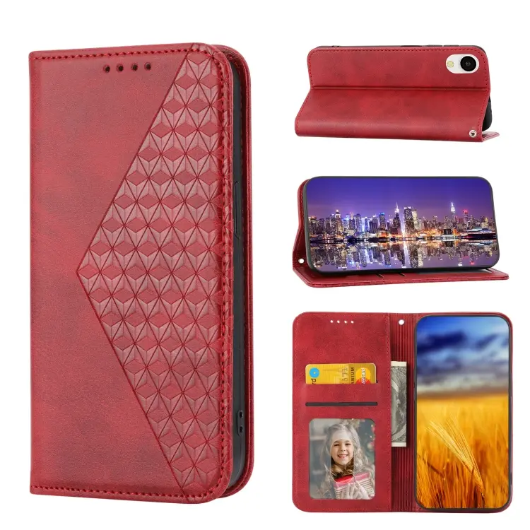 For Samsung Galaxy A23e/A23S/A23 5G/A22e Cubic Grid Calf Texture Magnetic Closure Leather Phone Case(Red)