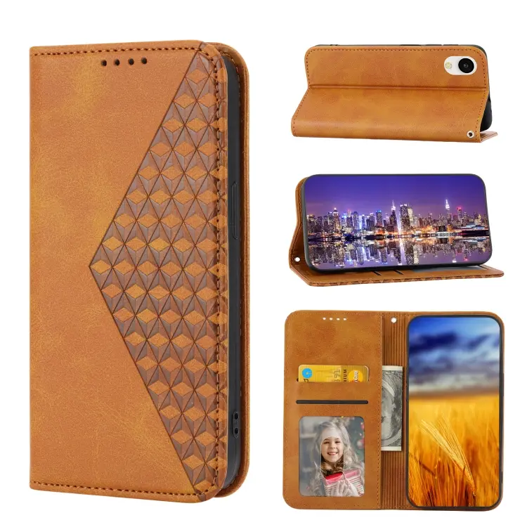 For Samsung Galaxy A23e/A23S/A23 5G/A22e Cubic Grid Calf Texture Magnetic Closure Leather Phone Case(Yellow)