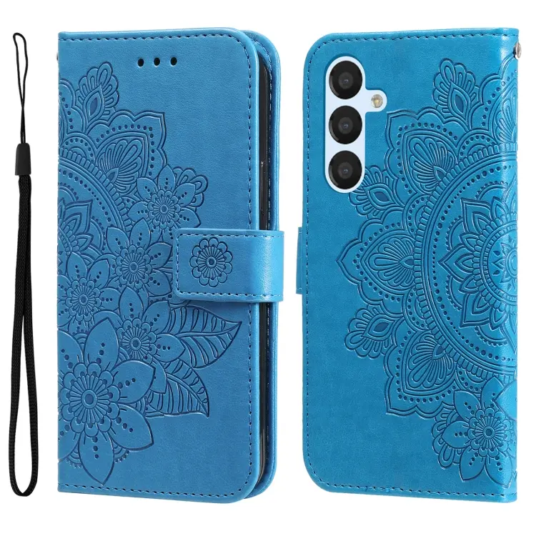 For Samsung Galaxy A34 5G 7-petal Flowers Embossing Leather Phone Case(Blue)